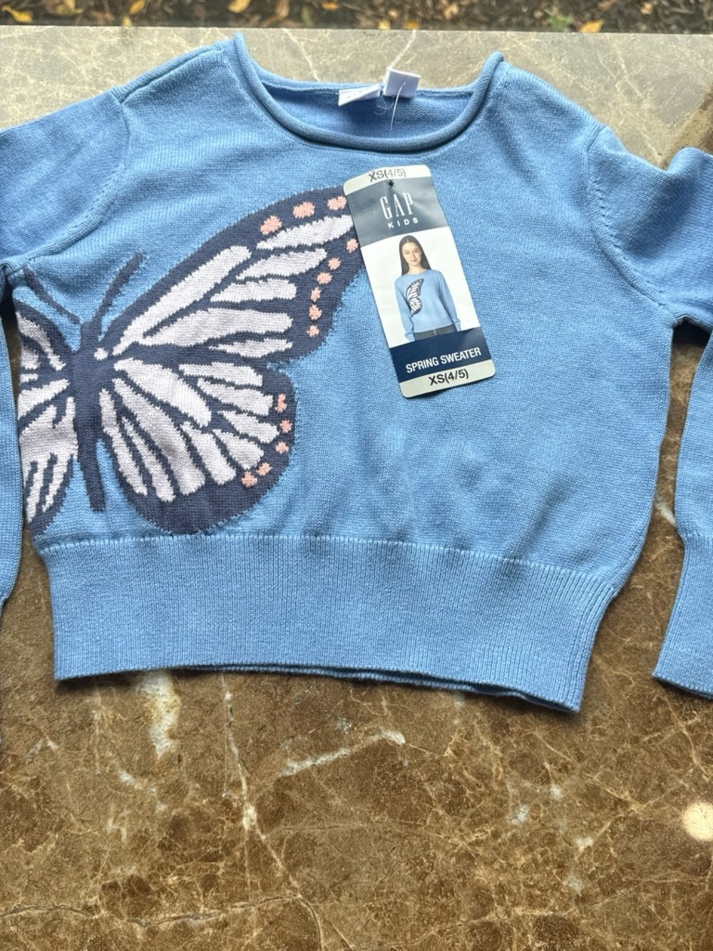 GAP Blue Sweater with Butterfly Intarsia